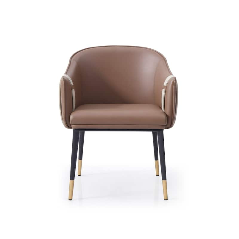 Cid Aldo 22 Inch Dining Chair, Brown Faux Leather, Black Metal, Wood