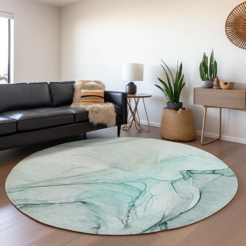Premium Washable Super Soft Abstract Contemporary Mayfield Rug - Teal - 8' x 8' - Round
