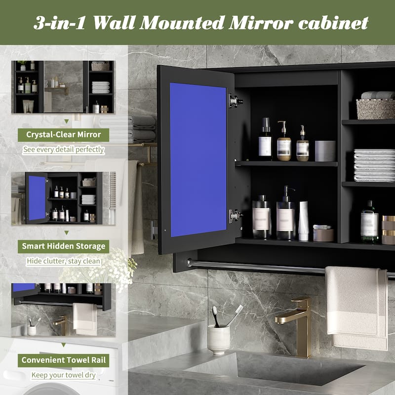 3-in-1 Bathroom Mirror Cabinet, 36-inch Wall Mounted Medicine Cabinet with Adjustable Shelf & Soft Close Door