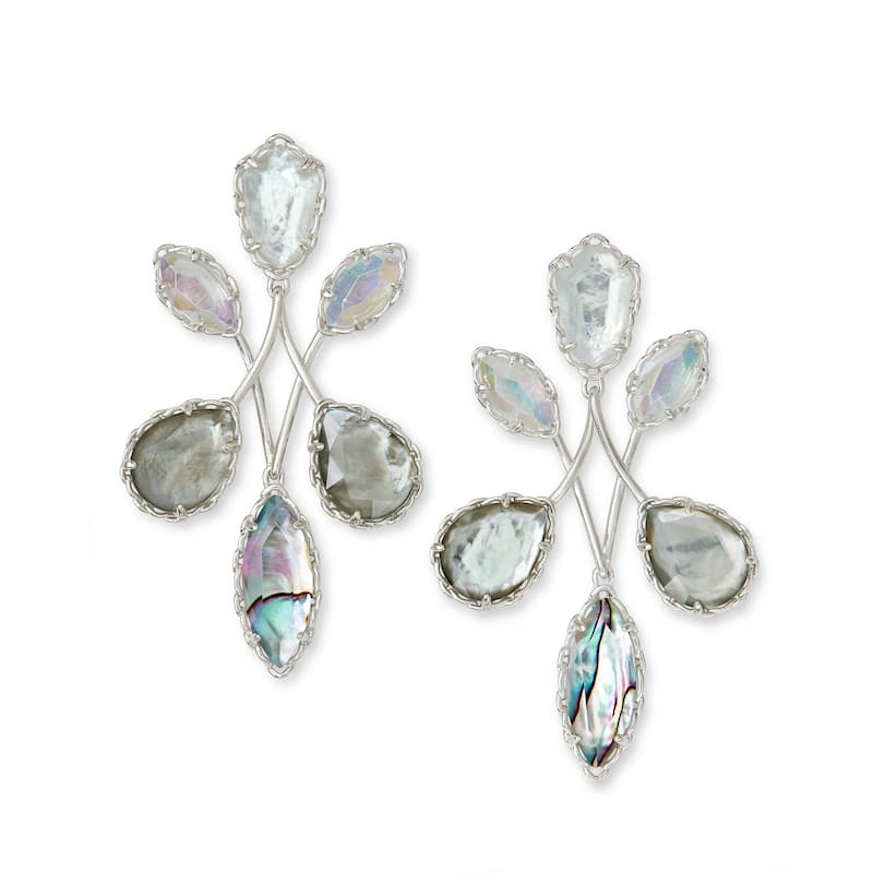 Kendra Scott Gwenyth Rhodium Plated Brass And Glass, Resin, Rock Crystal Earrings - Silver - 12.7mm x 35.5mm
