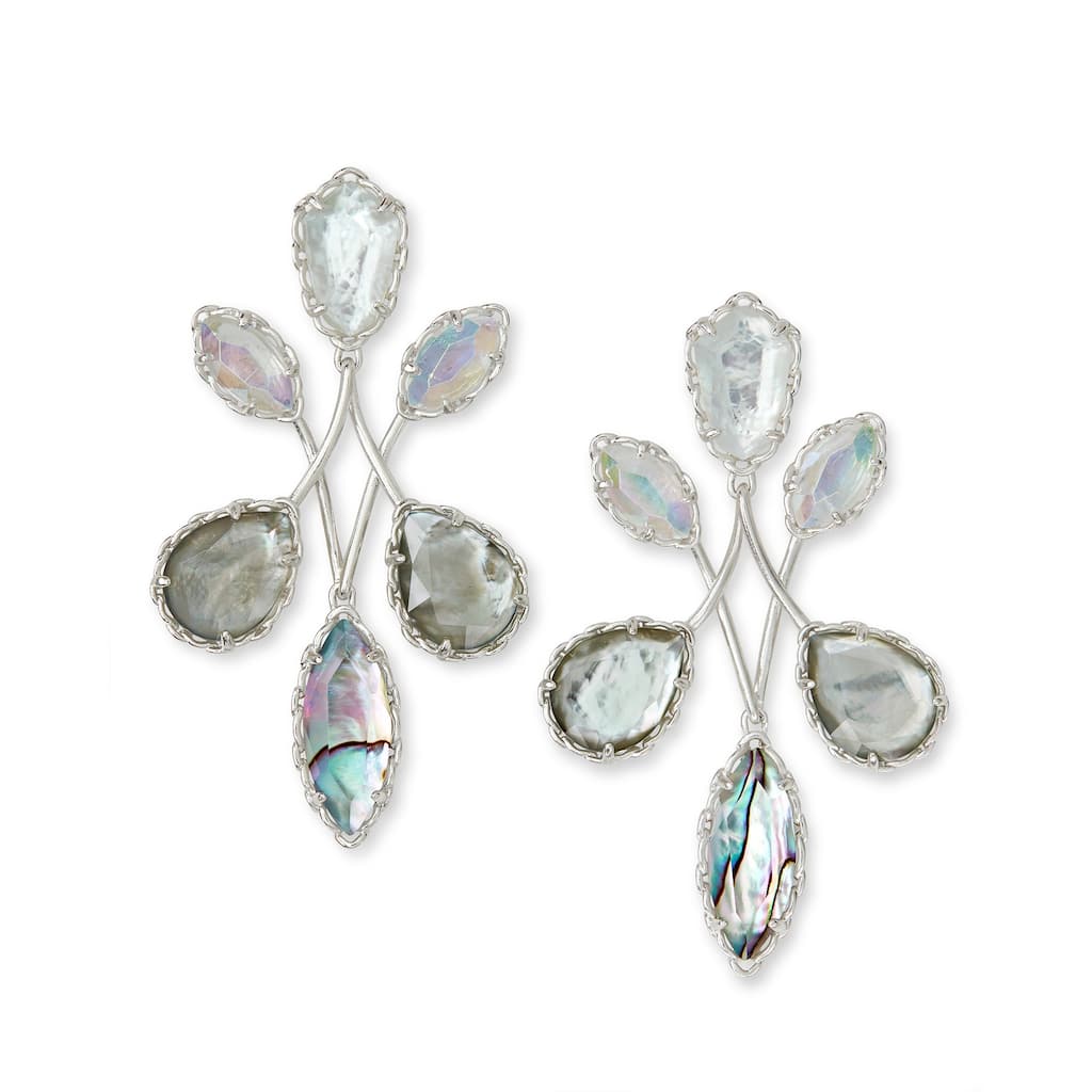 Kendra Scott Gwenyth Rhodium Plated Brass And Glass, Resin, Rock Crystal Earrings - Silver - 12.7mm x 35.5mm
