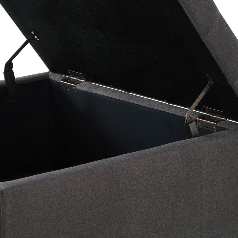 Elegant Dark Grey Ottoman with Spindle Wooden Legs and Versatile Functionality