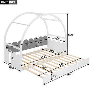 Wood Twin Size Frame Children's Bed Platform Bed with Stretchable Vaulted Roof