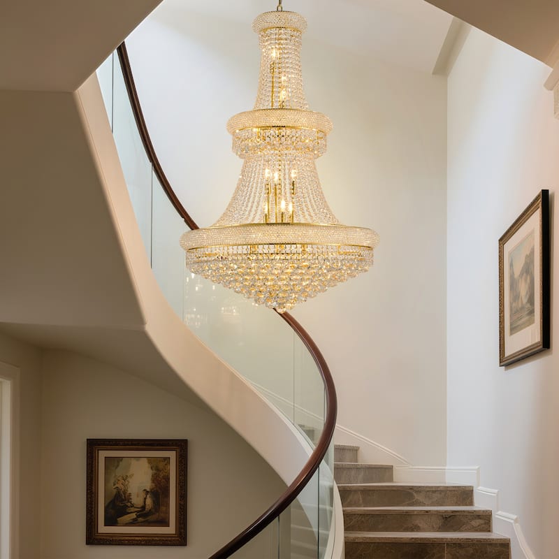 32-Inch Crystal Chandelier, 27-Light Ceiling Light with LED Bulbs - N/A - Gold