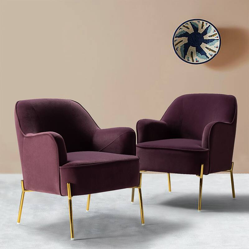 Marina Modern Velvet Accent Chair with Golden Legs Set of 2 by HULALA HOME