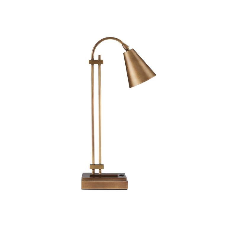 Currey & Company Symmetry Brass Desk Lamp - 20.5"h x 4"w x 10.5"d