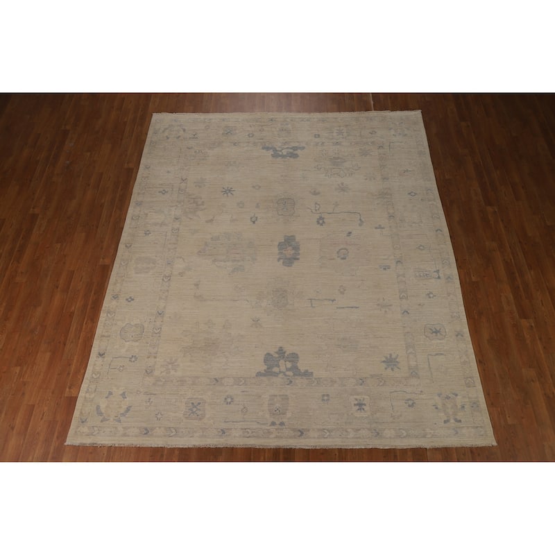 Vegetable Dye Oushak Turkish Rug Hand-Knotted Oriental Wool Carpet - 8'4"x 9'10"