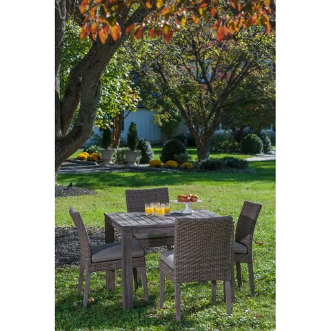 Cornwall Woven Wood 5 Piece Set,40" Sq Dining Table, 4 Armless Dining Chairs, Sunbelievable Cushions