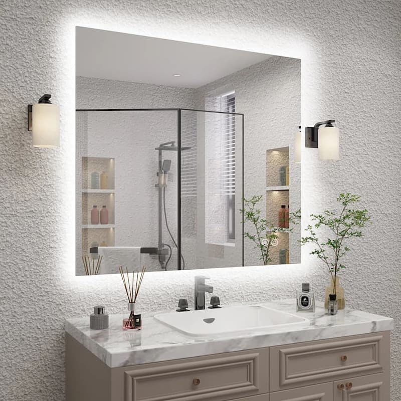 Frameless Anti-Fog 3 Colors Dimmable LED Backlit Wall Bathroom Vanity Mirror - 28" x 28"-Round