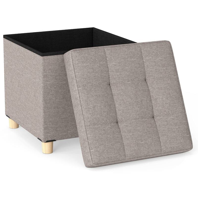 Costway 1/2 PCS 18 Inches Ottoman with Storage,Tray & Rubber Wood Legs