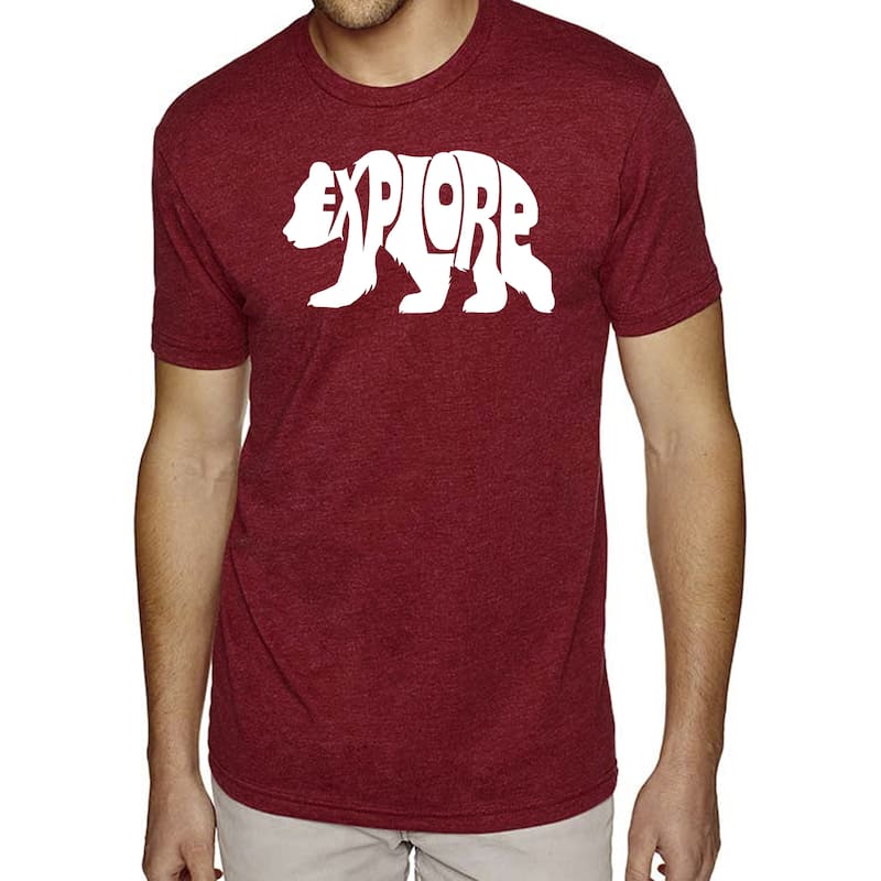 LA Pop Art Men's Premium Blend Word Art T-Shirt - Explore - Burgundy - L