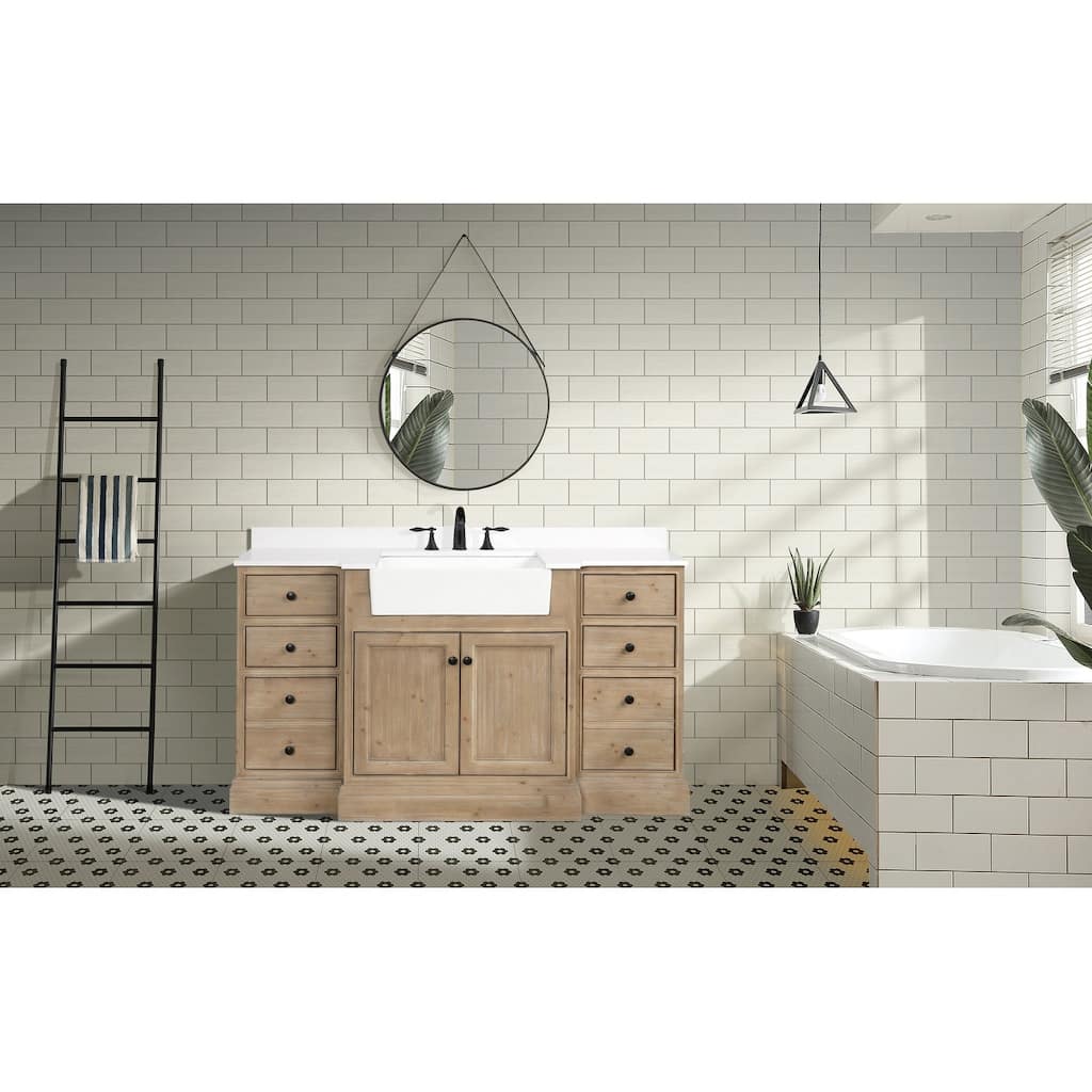 Ari Bath, Kelly 60" Bathroom Vanity, Weathered Fir Finish, White Engineered Stone - 60