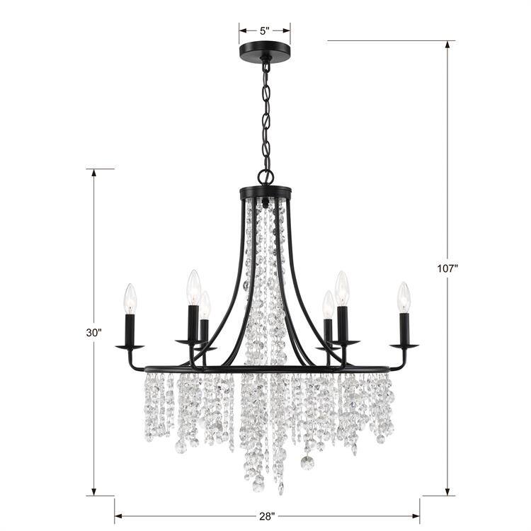 Gabrielle 6 Light Matte Black Chandelier - 28'' W x 30'' H