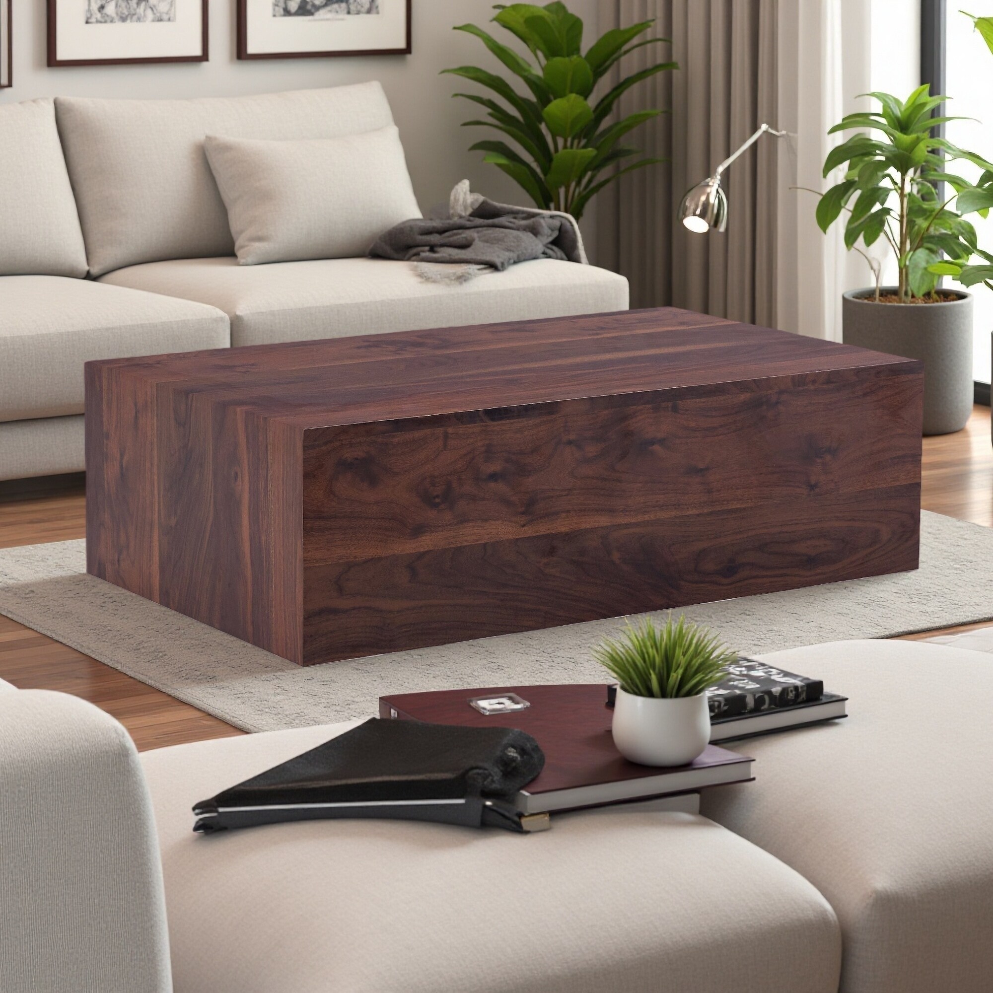 39" MDF Coffee Table with Natural Wood Grain Texture