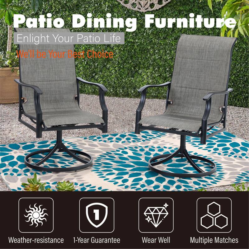 MAISON ARTS 7 Pieces Patio Dining Set, 6 x Swivel Dining Textilene Padded Chairs and 1 Metal Table with Umbrella Hole