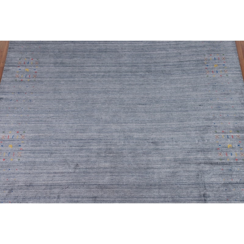 Tribal Blue Gabbeh Area Rug Handmade Silk Carpet - 7'11"x 9'8"
