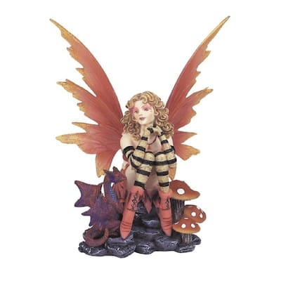 Q-Max 6"H Peach Fairy with Dragon Baby Statue Fantasy Decoration Figurine