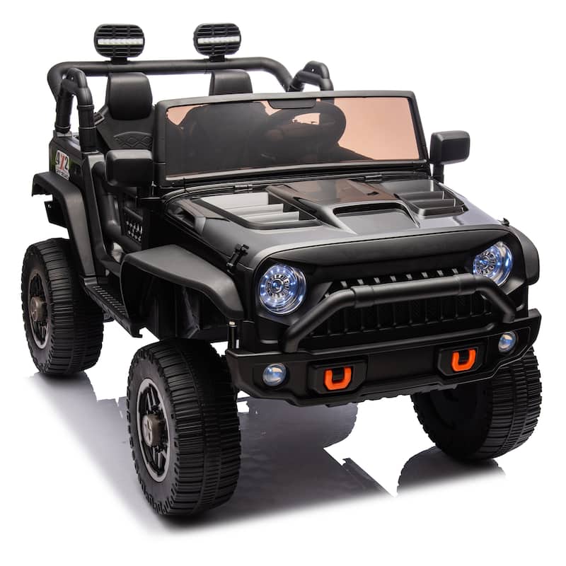 Electric Jeep with Bluetooth Remote Control, 2-Seater Battery Powered Electric Car, Safe Electric Car Toy with Seat Belt, Black