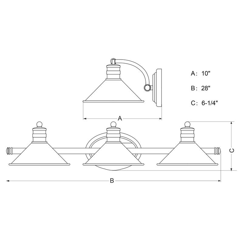 Barn Wall Sconce 28" Satin Nickel, 3 Light Vanity Light, Metal Shade, Bathroom Lighting - 6.25