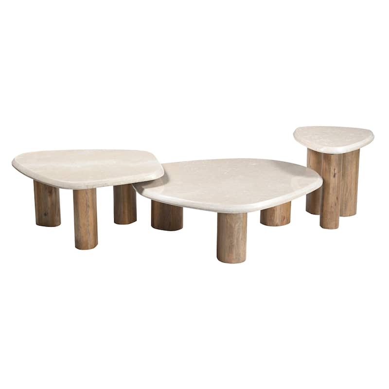Marlin Modern Marble & Mango Wood Nesting Table Set