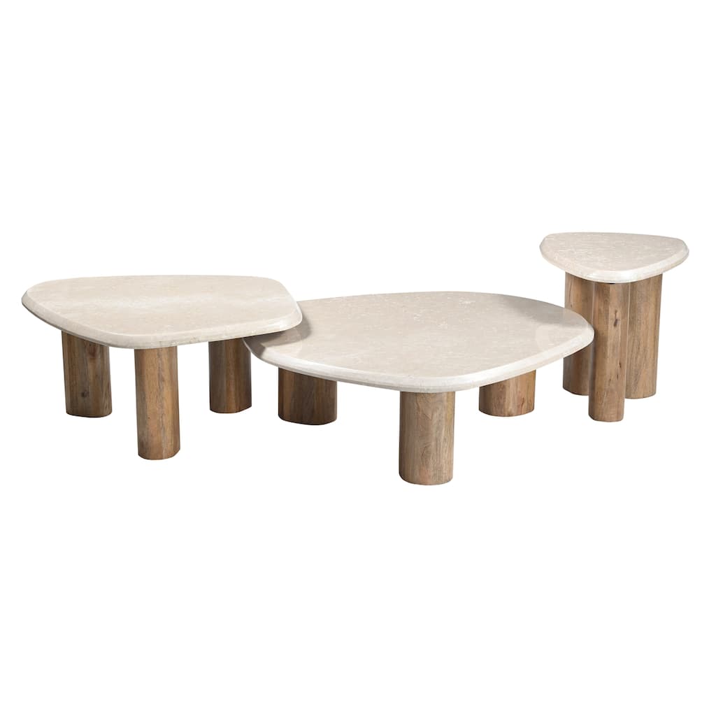 Marlin Modern Marble & Mango Wood Nesting Table Set