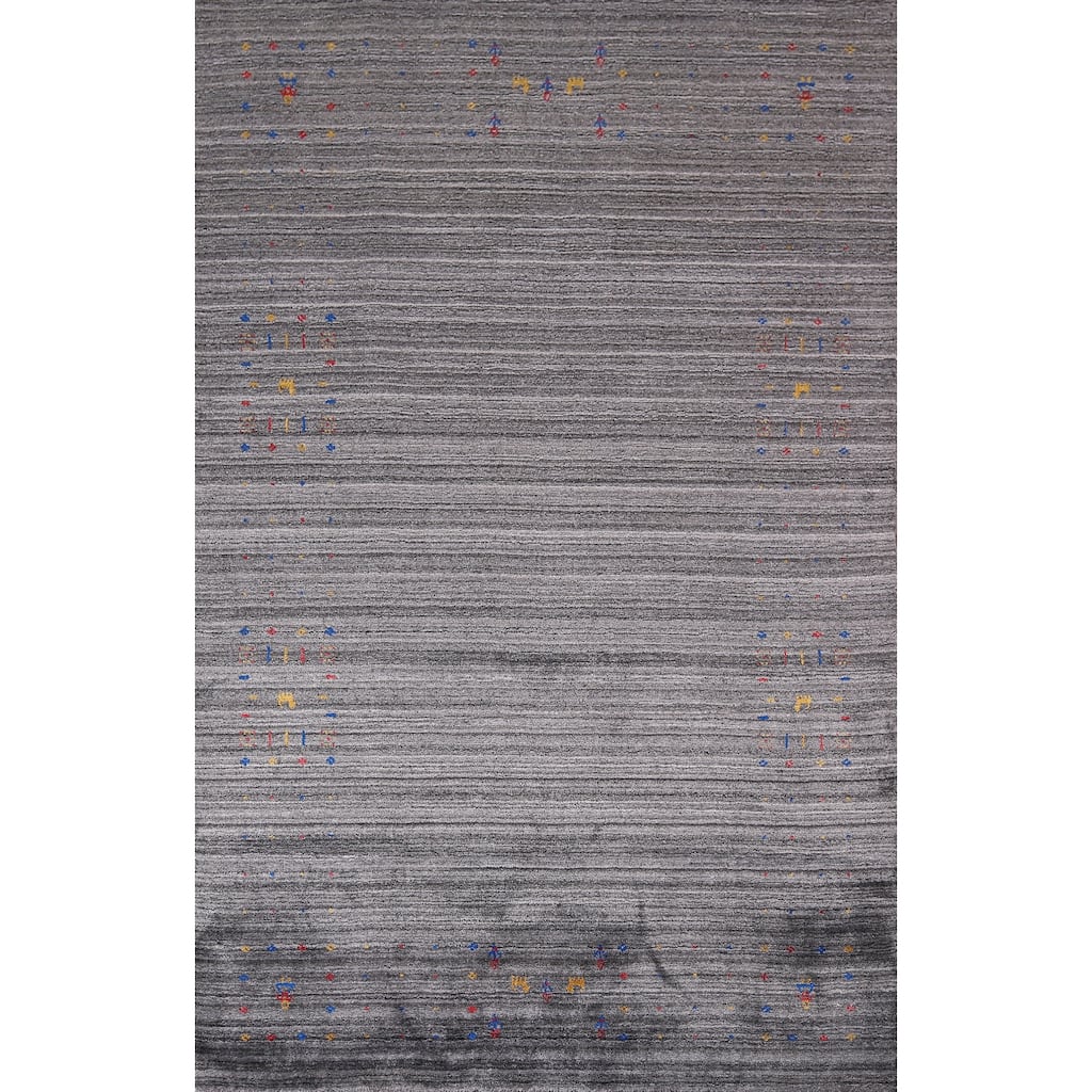 Striped Tribal Gabbeh Indian Area Rug Hand-Knotted Wool Carpet - 5'2"x 7'10"
