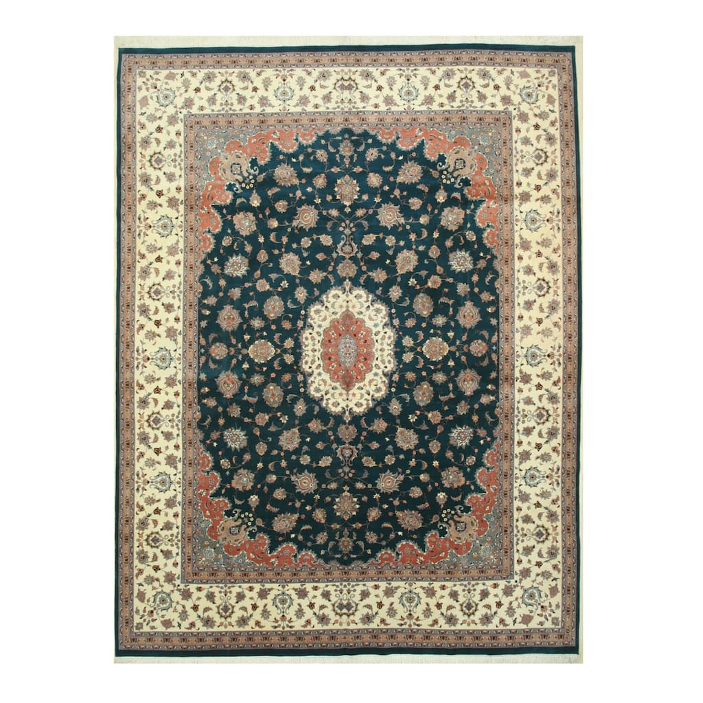 Green Hand Knotted Wool Traditional Rug 11'2 x 14'10 - Exquisite Detailing with Durable Handwoven Craftsmanship - N/A