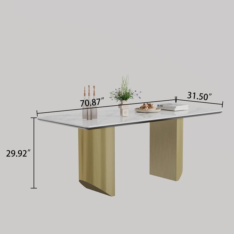 0.47" Thick Sintered Stone Composite Tempered Glass Top Dining Table with Stainless Steel Base