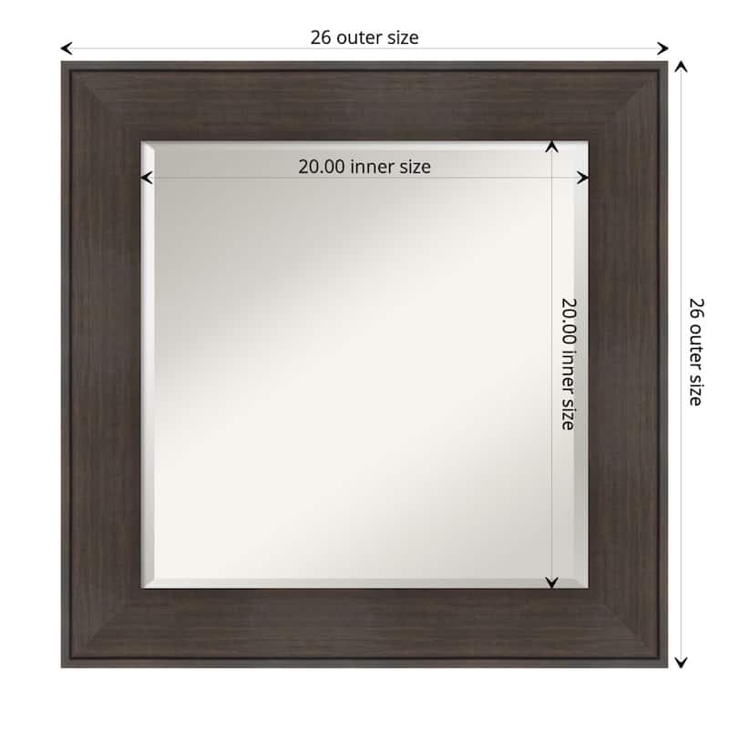Beveled Bathroom Wall Mirror - William Frame - Outer Size: 26 x 26 in - William Rustic Woodgrain