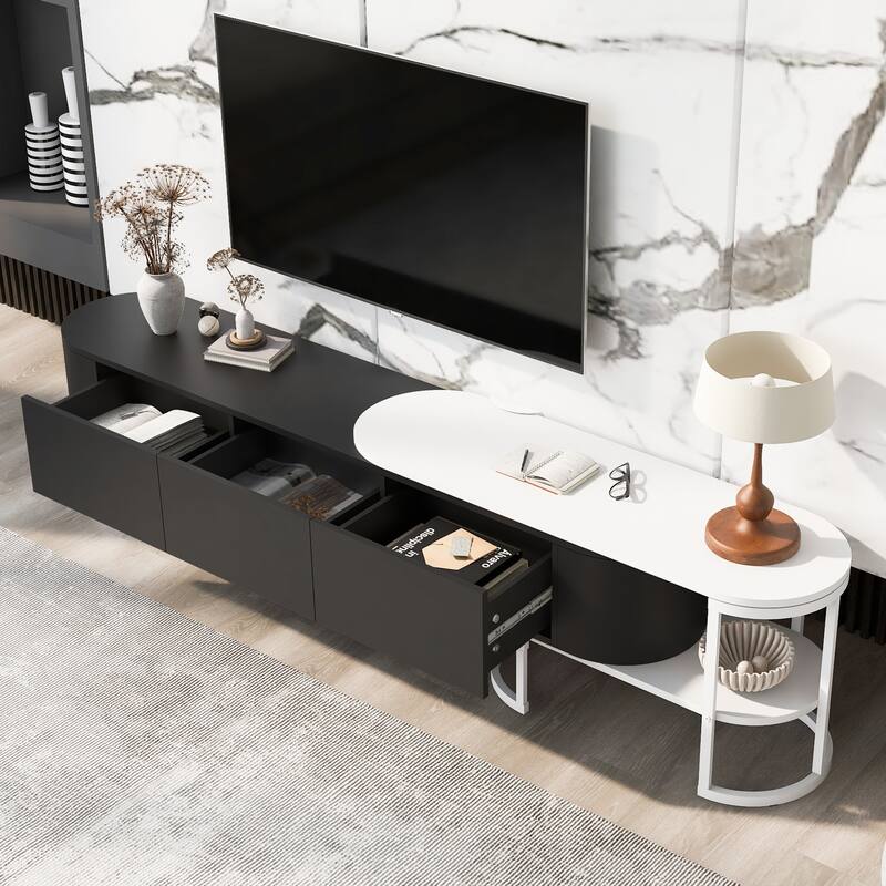 67.7"-76.4" Extendable TV Stand for TVs up to 75'', Media Console Table w/ 3 Drawers, TV Media Center w/ Adjustable Legs