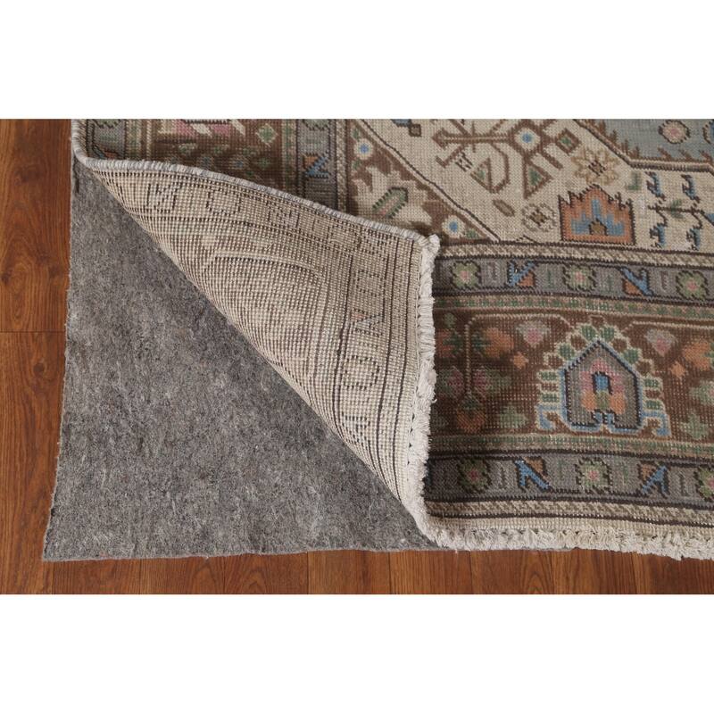 Gray Geometric Tabriz Persian Vintage Rug Hand-Knotted Wool Carpet - 6'5" x 9'5"