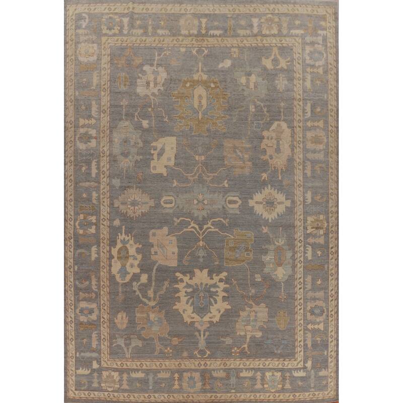 Hand Knotted Oriental 100% Wool Carpet Transitional All-Over Greys & Charcoal Oushak Area Rug - 14' 0'' X 10' 1''