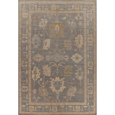 Hand Knotted Oriental 100% Wool Carpet Transitional All-Over Greys & Charcoal Oushak Area Rug - 14' 0'' X 10' 1''