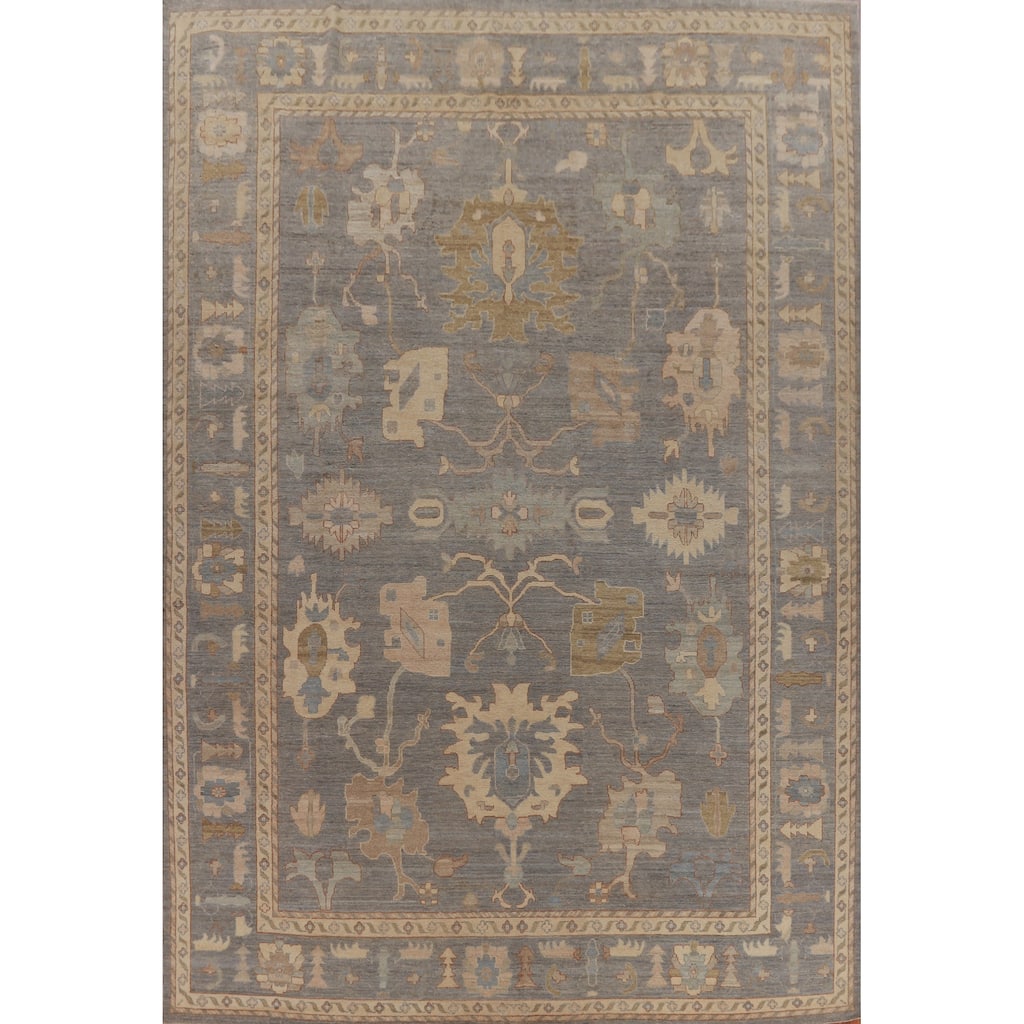Hand Knotted Oriental 100% Wool Carpet Transitional All-Over Greys & Charcoal Oushak Area Rug - 14' 0'' X 10' 1''