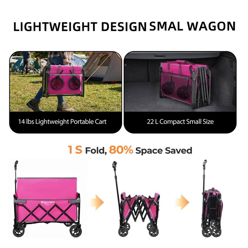 Upgraded 5*2"Wide Wheels-Expandable Dual-Layer Utility Wagon with 100% Extra Space, 220lbs Capacity Grocery Cart for Camping