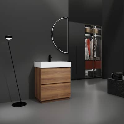 29-Inch Freestanding Bathroom Vanity with Resin Sink, 2 Drawers, Waterproof Engineered Wood Base - 29.53in L Engineered Wood