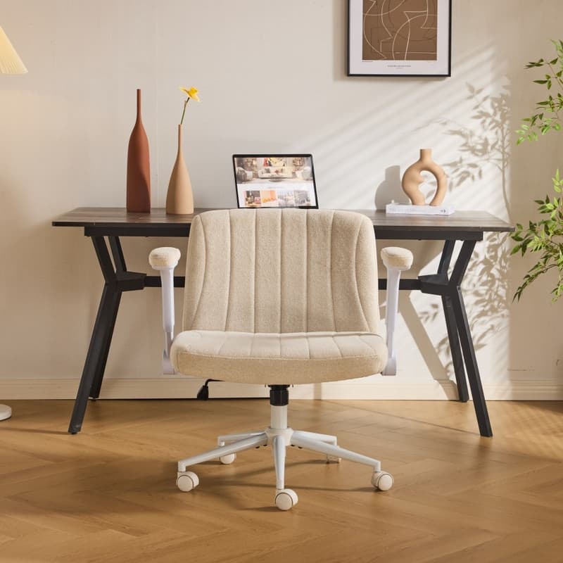 Chenille Swivel Chair With Adjustable Flip-Up Arms For Cross-Legged