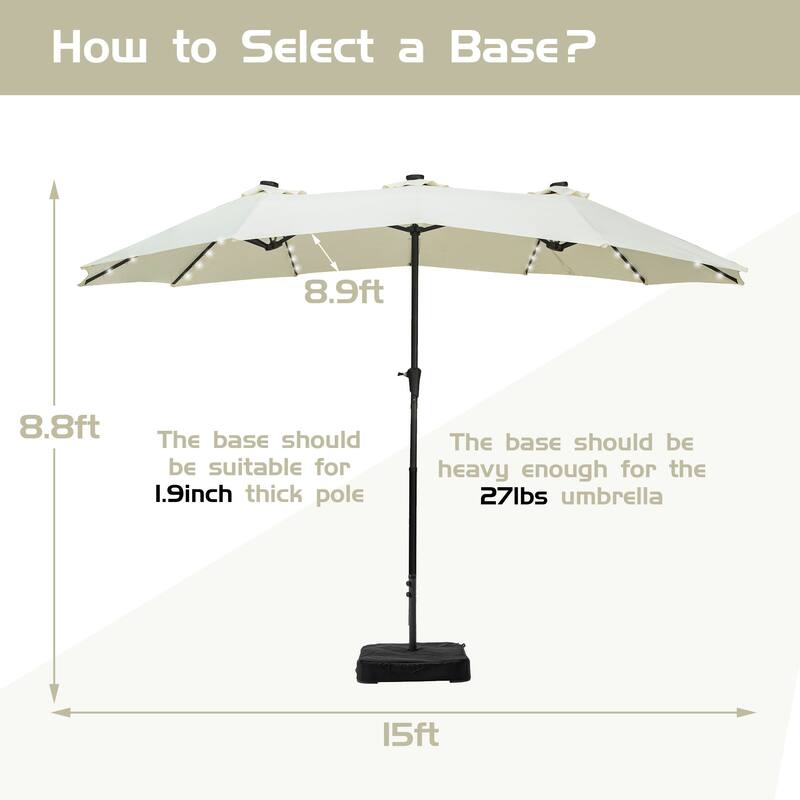 Ainfox 15ft Patio Umbrella with Lights without Base Outdoor Solar Umbrella