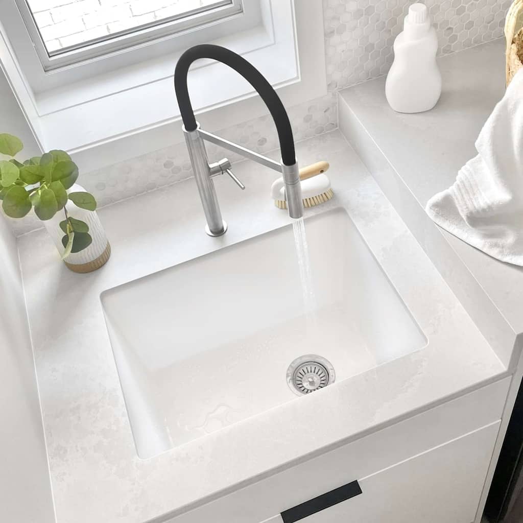 STYLISH 25 inches L x 18 inches W Single Bowl Dual Mount Composite Granite Utility Sink