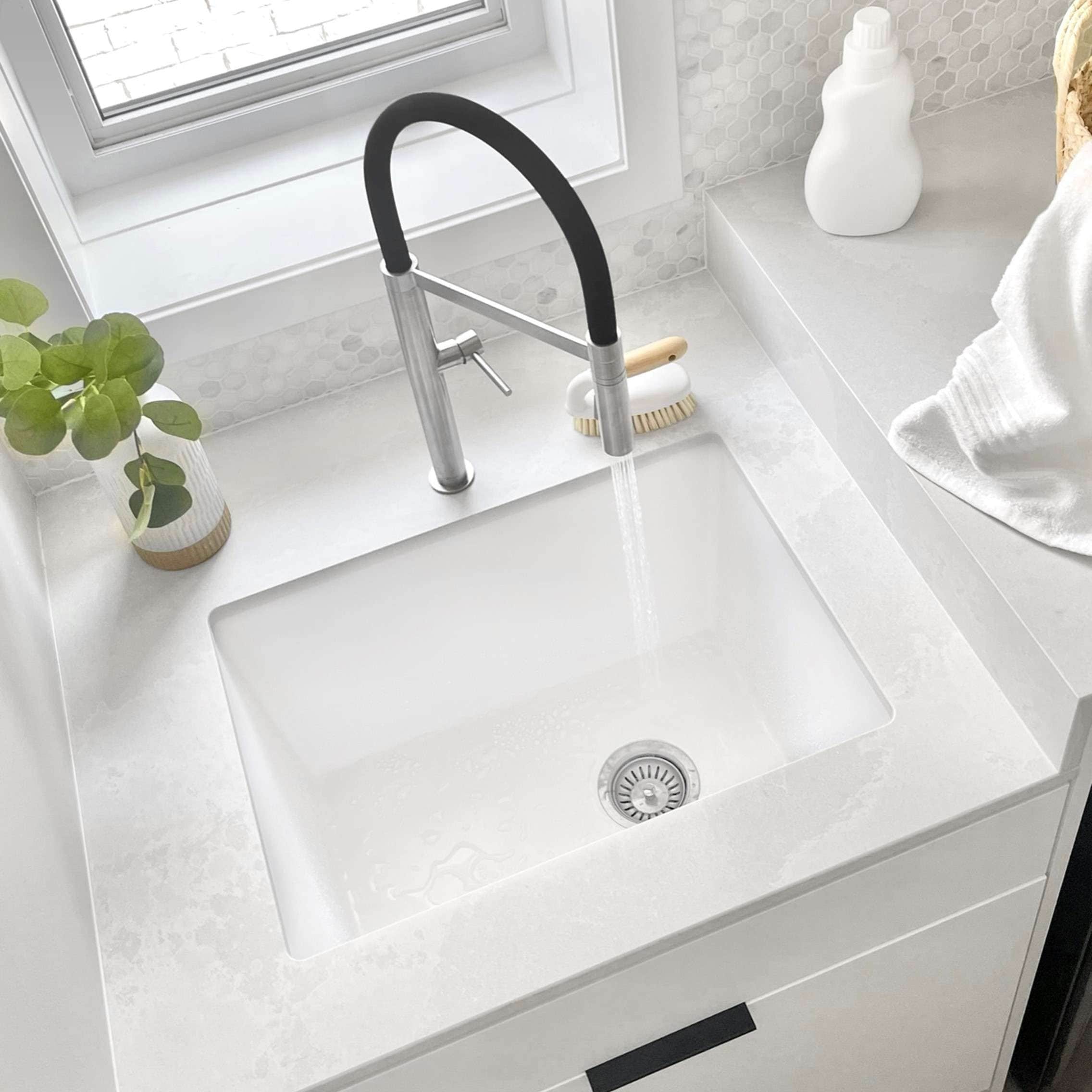 STYLISH 25 inches L x 18 inches W Single Bowl Dual Mount Composite Granite Utility Sink