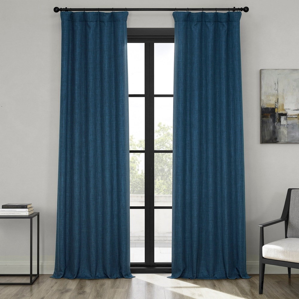 Exclusive Fabrics Textured Faux Linen Room Darkening Curtains for Bedroom & Living Room Curtains (1 Panel)