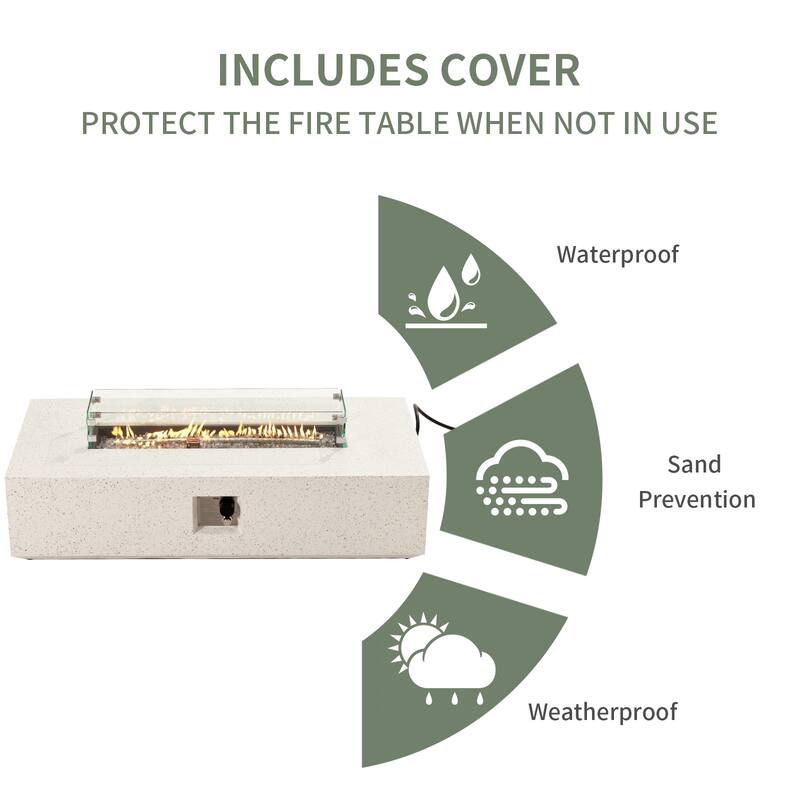 COSIEST Outdoor Rectangle Fire Pit Table w Fire Glass, Wind Guard