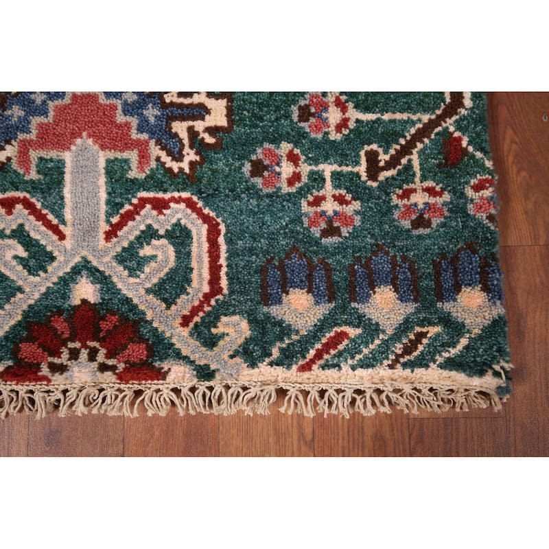 All-Over Green Kazak Oriental Runner Rug Handmade Wool Carpet - 2'6"x 9'11"