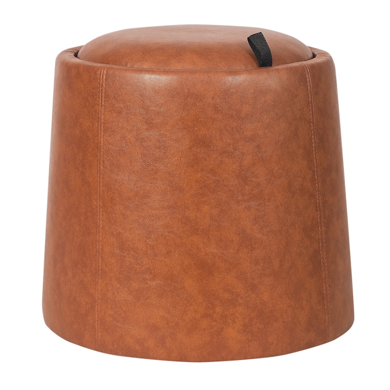 Adeco Faux Leather Pouf Storage Ottoman for Living Room Bedroom