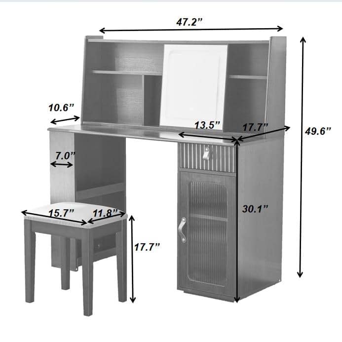Makeup Vanity Desk with 3-Color LED Mirror, Storage Shelves & Drawer, Fluted Design Dressing Table in Walnut Finish