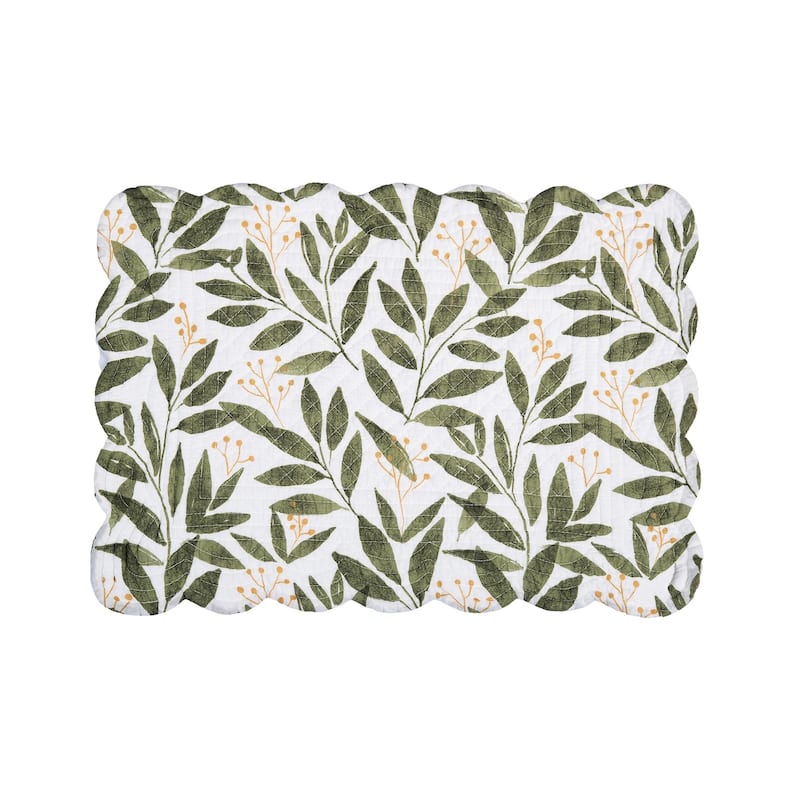 Joelle Floral Flowers Palm Leaf Vibrant Scalloped Placemats Set of 6, 13" x 19"