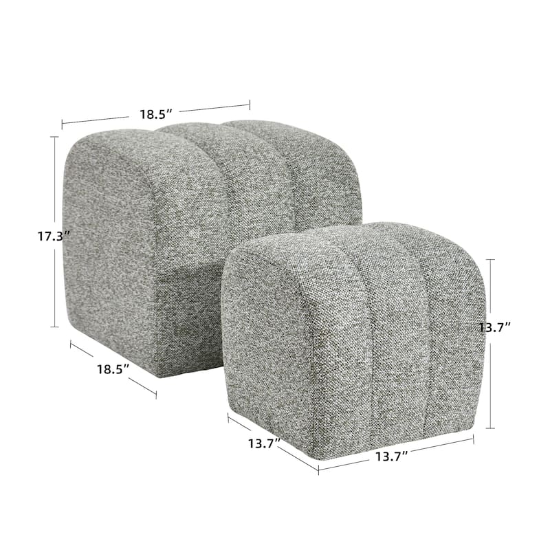 Modern 2-in-1 Nesting Upholstered Vanity Stool Ottoman Footrest Shoe Bench Set