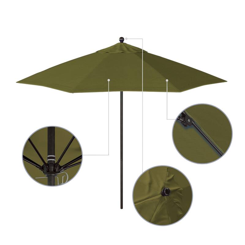California Umbrella 9' Rd. Aluminum Frame, Fiberglass Rib Patio Umbrella with Sunbrella Fabric, Base Not Included