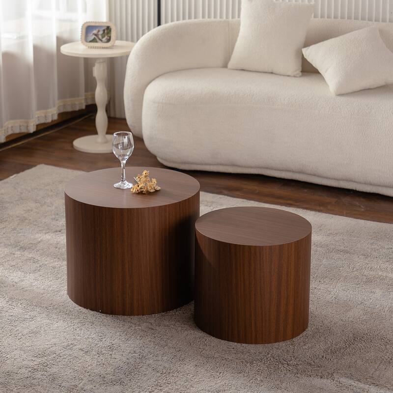 Round Nesting Coffee Table Set of 2, Modern Wooden Circle Accent Tables for Living Room, Small Space Sofa End Side Tables
