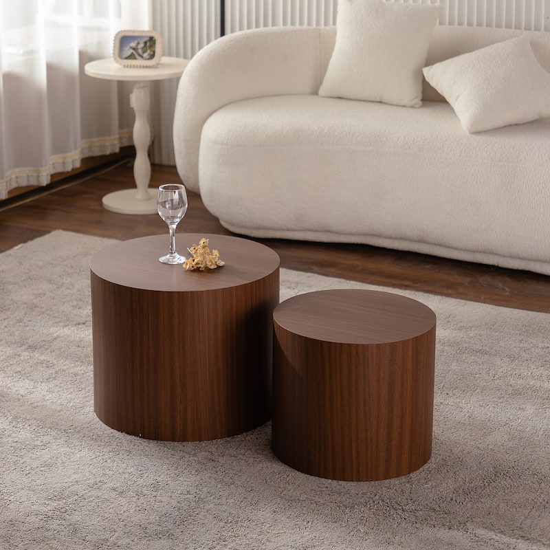Set of 2 Modern Nesting Round Wooden Coffee Tables